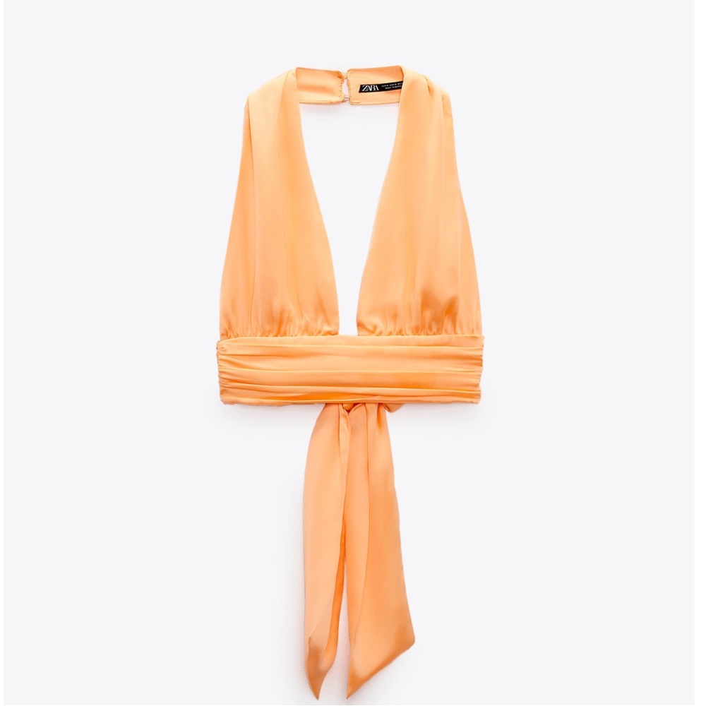 NWT Zara Satin Effect Crop Top in Tangerine